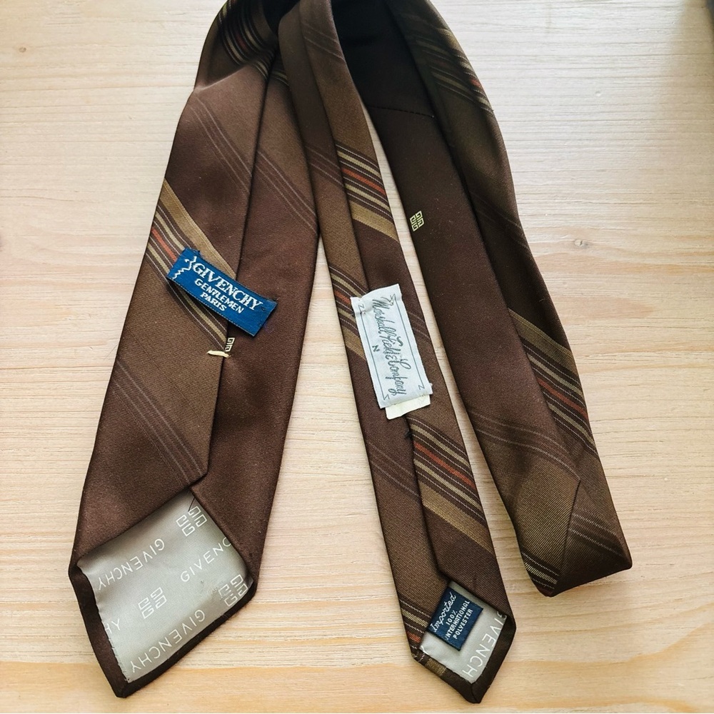 Givenchy Vintage Mens Brown Polyester Standard Tie Designer Luxury Striped - Picture 4 of 7